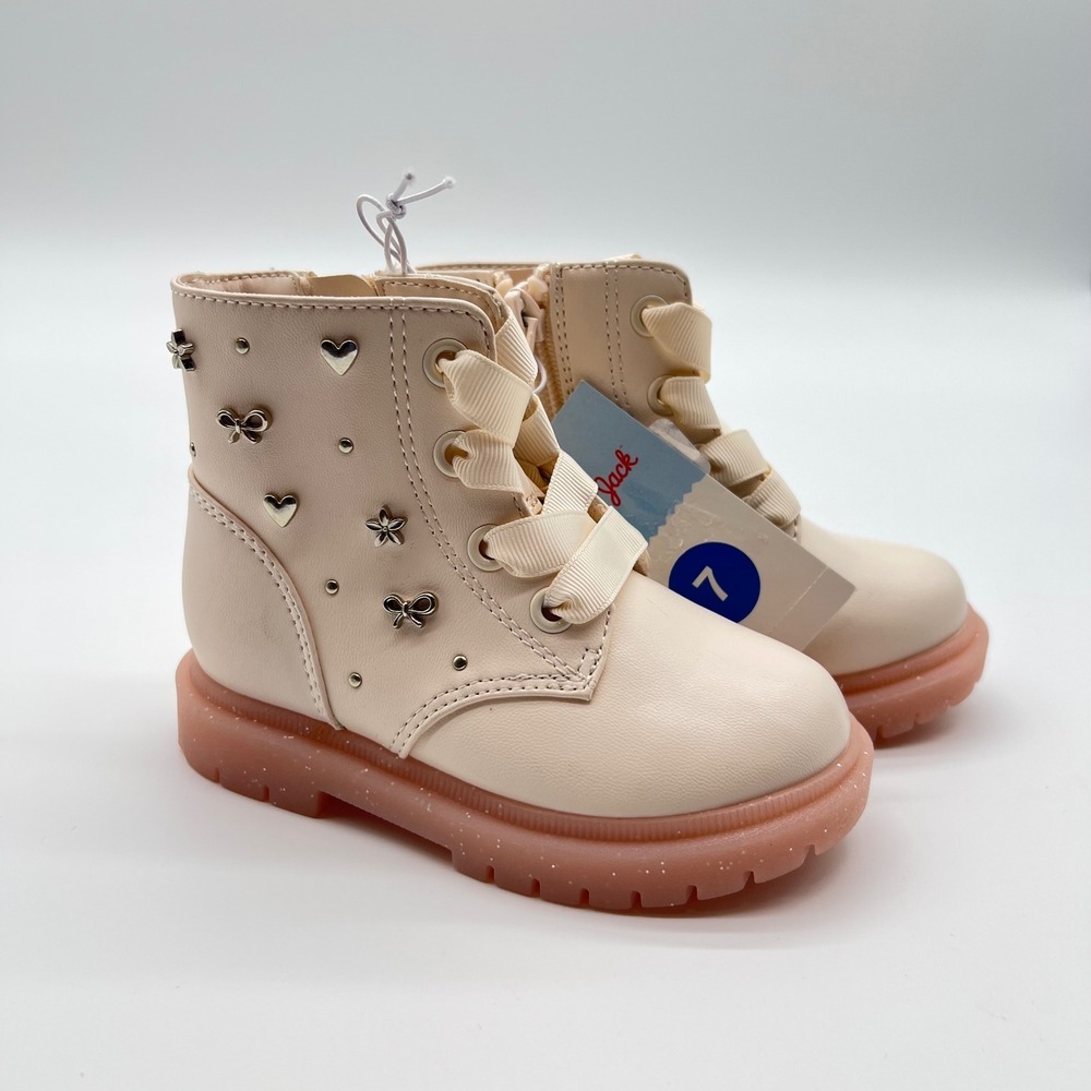 Cat & Jack Toddler Girl Amaya Studded Combat Boots Ribbon Laces Size 7 Pink Sole